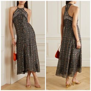 ISABEL MARANT Ophelie Embellished Metallic Printed Silk-blend Chiffon Midi Dress